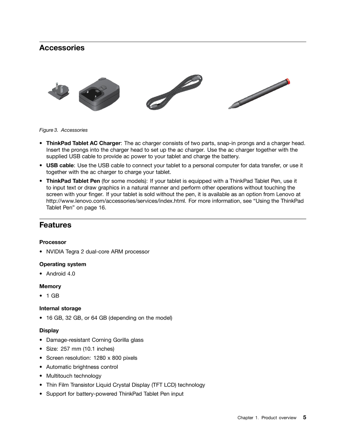 Lenovo 183825U manual Accessories, Features 