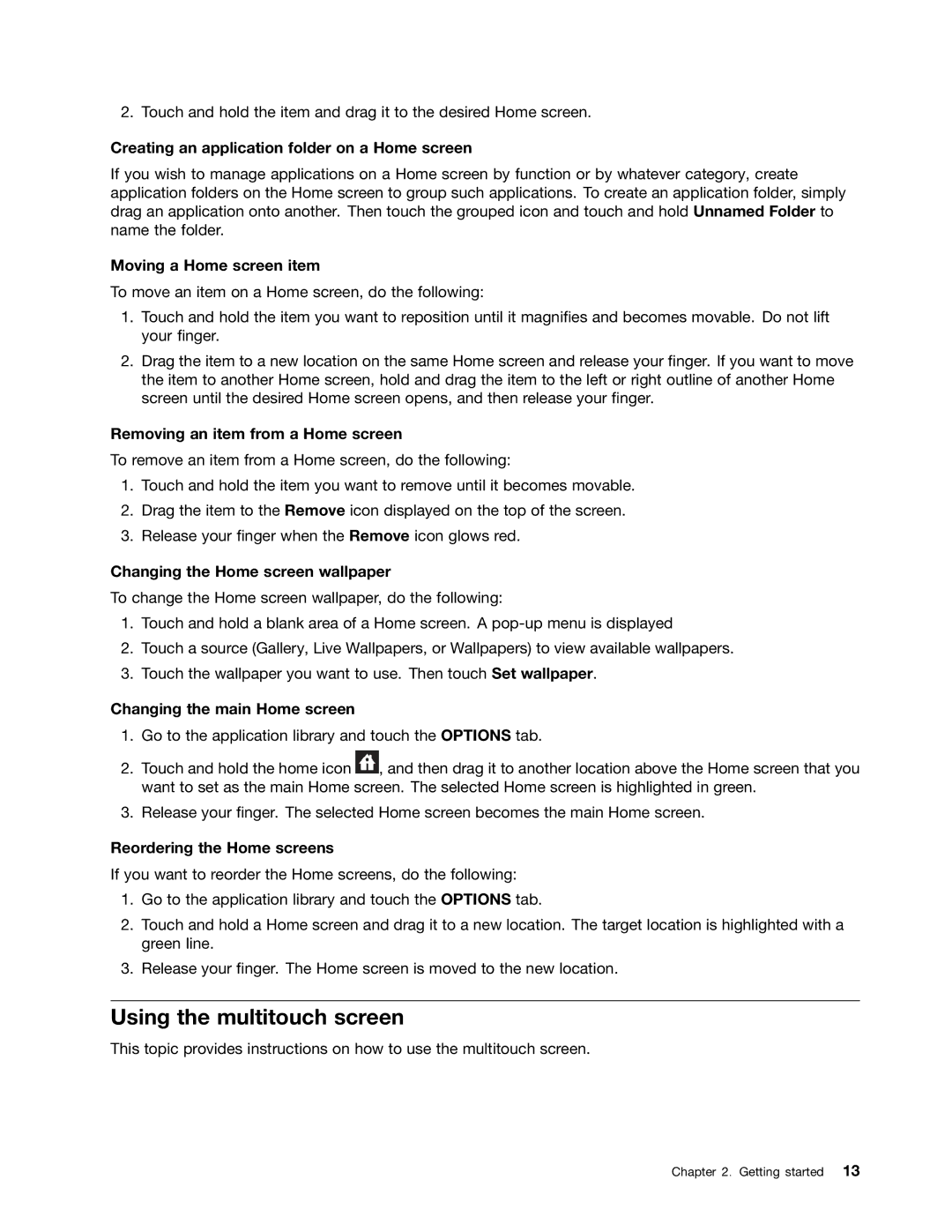 Lenovo 183825U manual Using the multitouch screen 