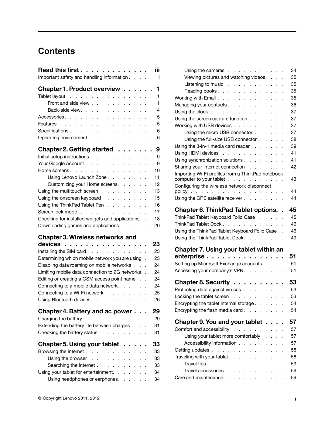 Lenovo 183825U manual Contents 