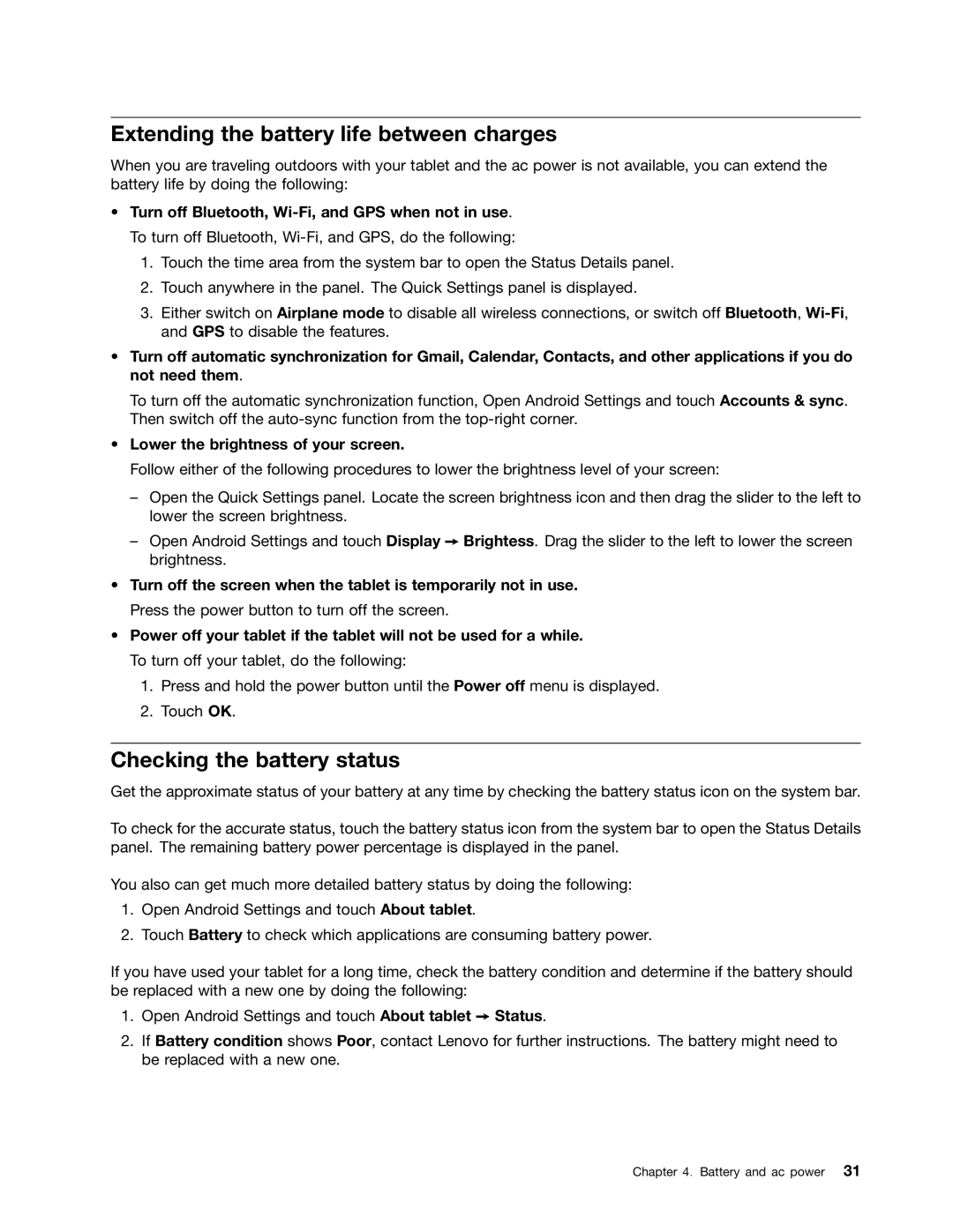 Lenovo 183825U manual Extending the battery life between charges, Checking the battery status 