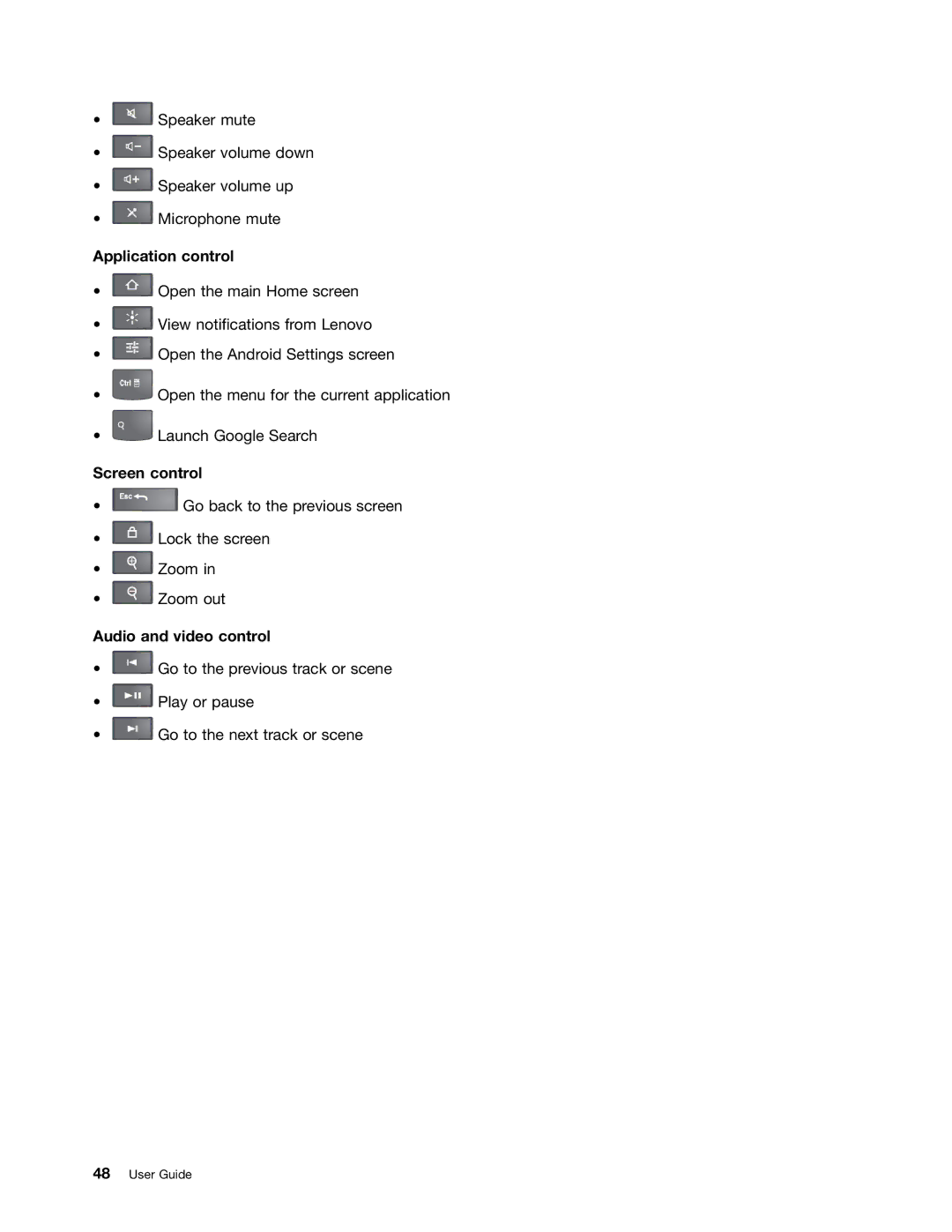 Lenovo 183825U manual Application control, Screen control, Audio and video control 