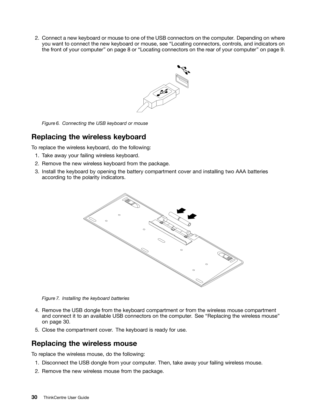 Lenovo 1763, 1938, 1962, 1942, 1837, 1782, 1739, 1762, 1665, 1738 Replacing the wireless keyboard, Replacing the wireless mouse 