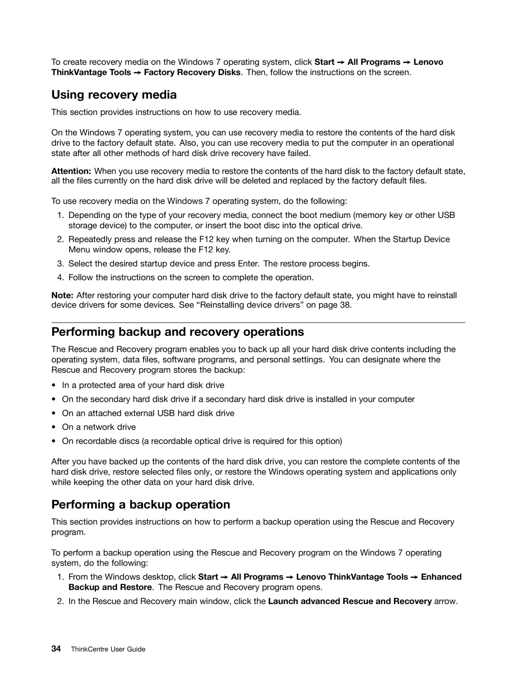 Lenovo 1654, 1938, 1962, 1942 Using recovery media, Performing backup and recovery operations, Performing a backup operation 