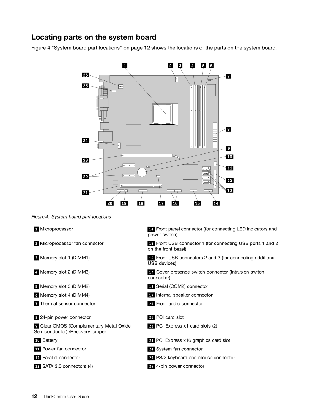 Lenovo 1987, 1993, 1995, 1986, 1985, 1994, 1982, 1983, 1990, 1992 Locating parts on the system board, System board part locations 