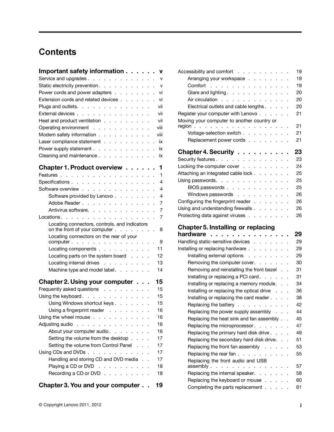 Lenovo 1985, 1993, 1995, 1986, 1987, 1994, 1982, 1983, 1990, 1992 manual Contents 