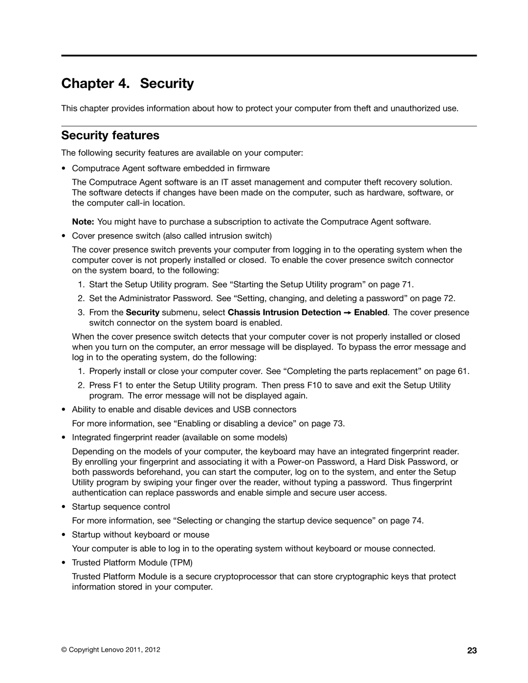 Lenovo 1994, 1993, 1995, 1986, 1985, 1987, 1982, 1983, 1990, 1992 manual Security features 