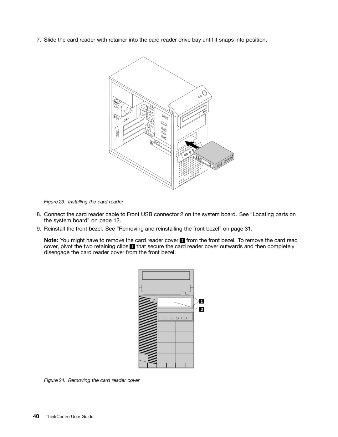 Lenovo 1986, 1993, 1995, 1985, 1987, 1994, 1982, 1983, 1990, 1992 manual Installing the card reader 