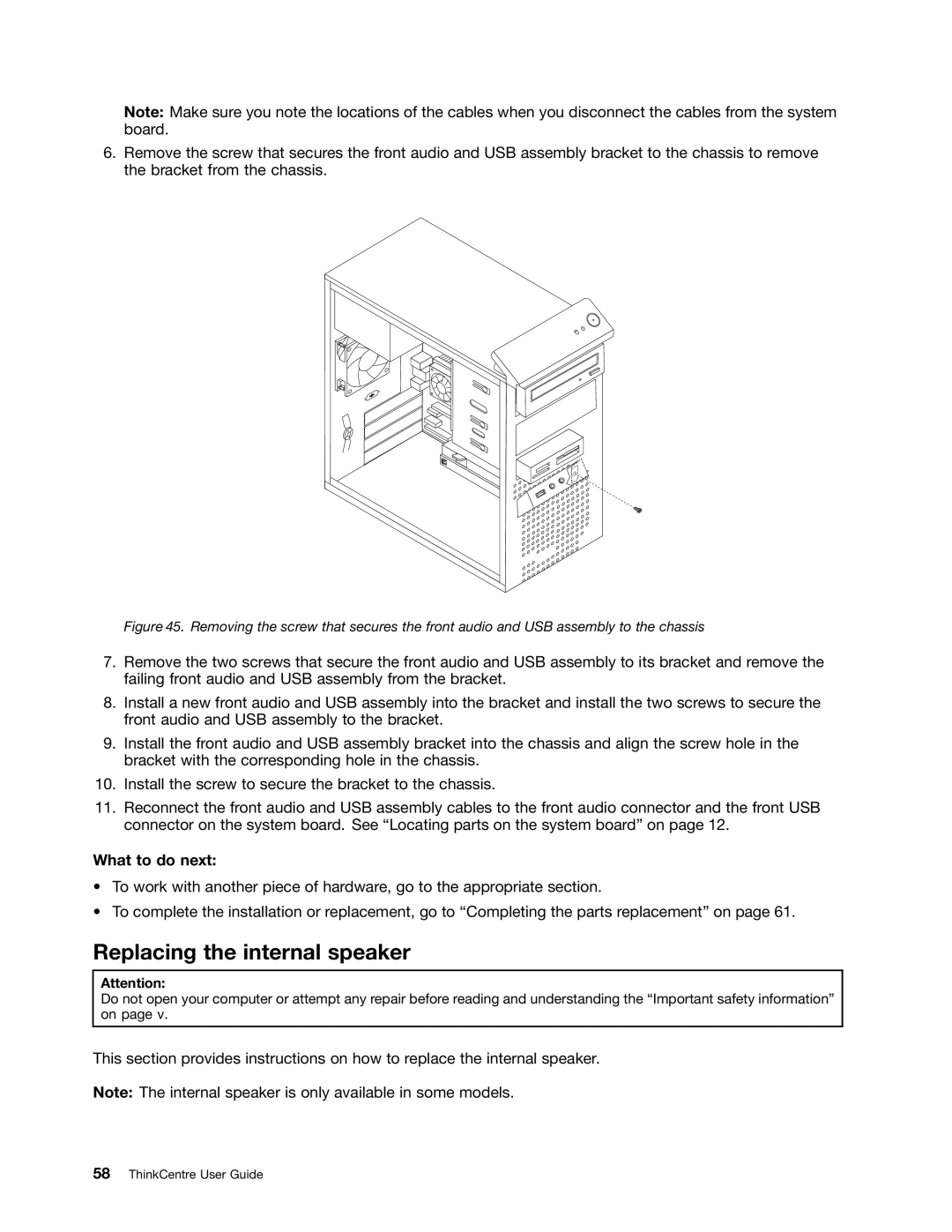 Lenovo 1993, 1995, 1986, 1985, 1987, 1994, 1982, 1983, 1990, 1992 manual Replacing the internal speaker 