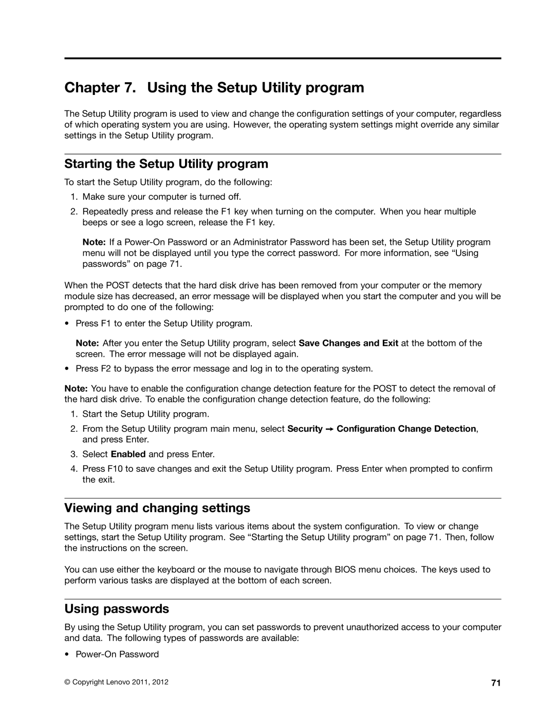 Lenovo 1985, 1993, 1995 Using the Setup Utility program, Starting the Setup Utility program, Viewing and changing settings 