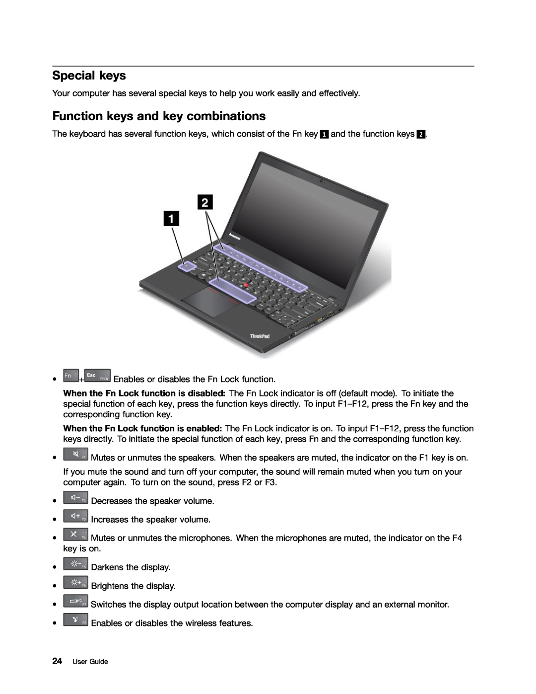 Lenovo 20AQ006HUS, 20AQ004JUS manual Special keys, Function keys and key combinations 