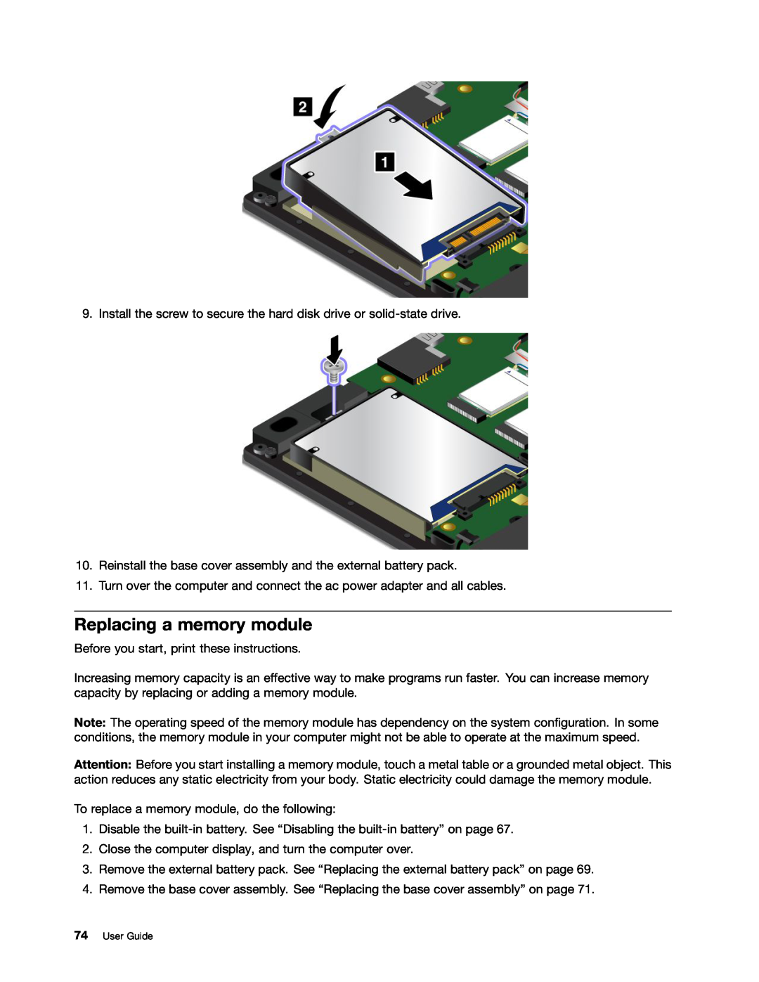 Lenovo 20AQ006HUS, 20AQ004JUS manual Replacing a memory module, User Guide 