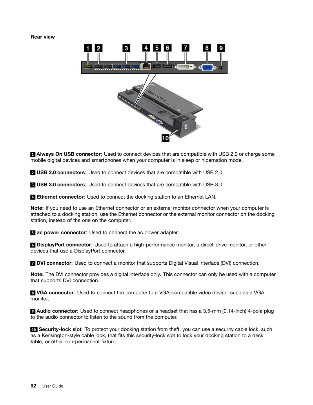 Lenovo 20AQ006HUS, 20AQ004JUS manual Rear view 