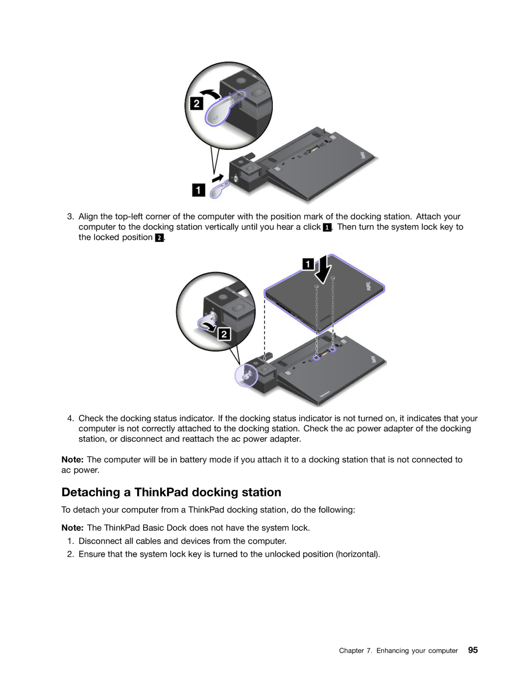 Lenovo 20AQ004JUS, 20AQ006HUS manual Detaching a ThinkPad docking station 