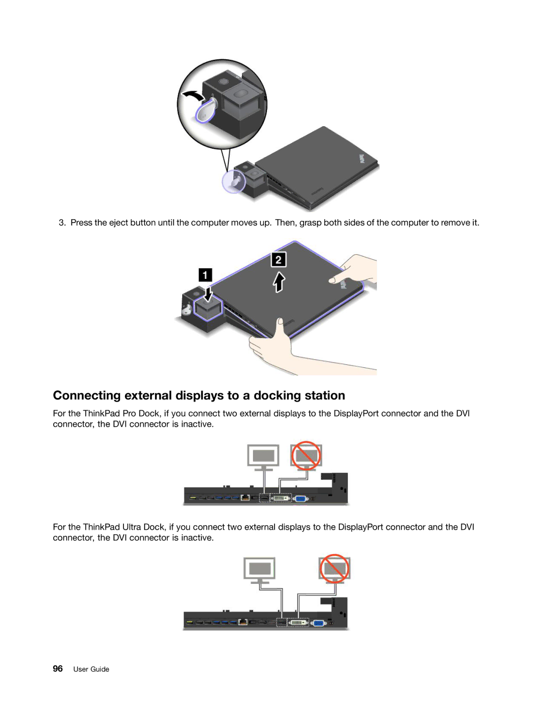 Lenovo 20AQ006HUS, 20AQ004JUS manual Connecting external displays to a docking station 