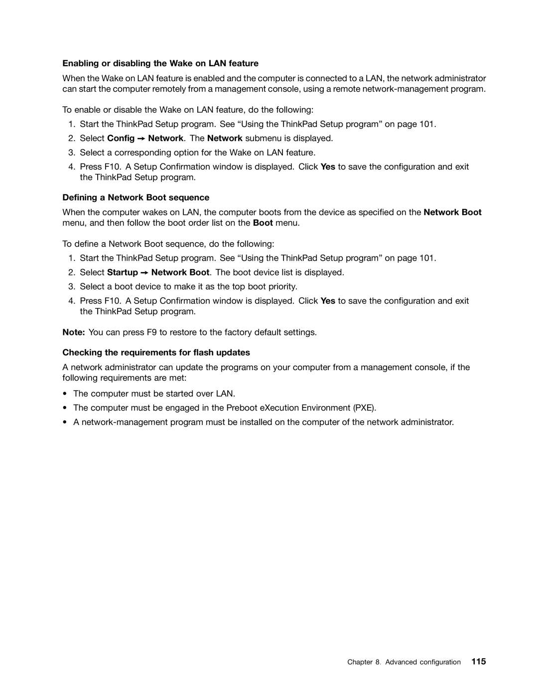 Lenovo 20AQ004JUS, 20AQ006HUS manual Enabling or disabling the Wake on LAN feature, Defining a Network Boot sequence 