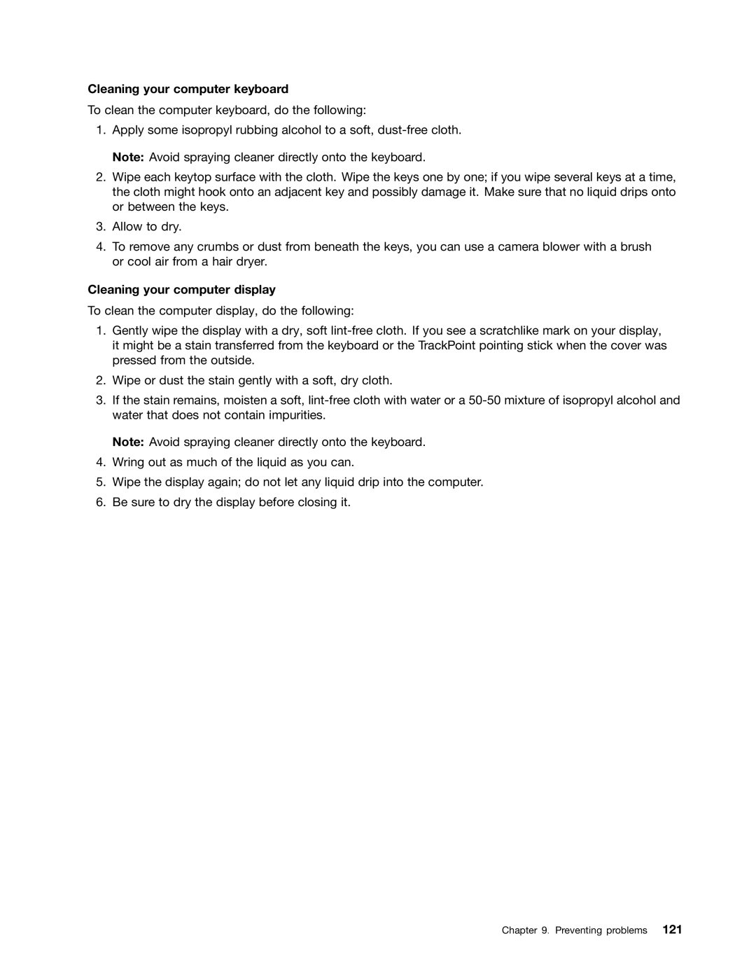 Lenovo 20AQ004JUS, 20AQ006HUS manual Cleaning your computer keyboard, Cleaning your computer display 
