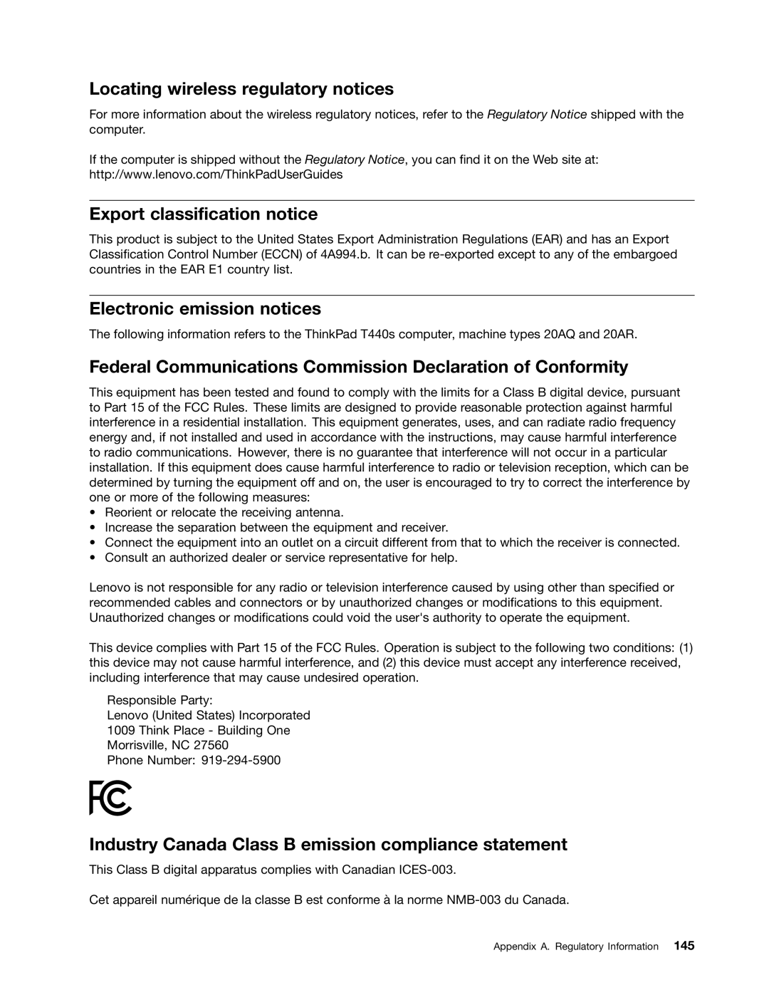 Lenovo 20AQ004JUS manual Locating wireless regulatory notices, Export classification notice, Electronic emission notices 