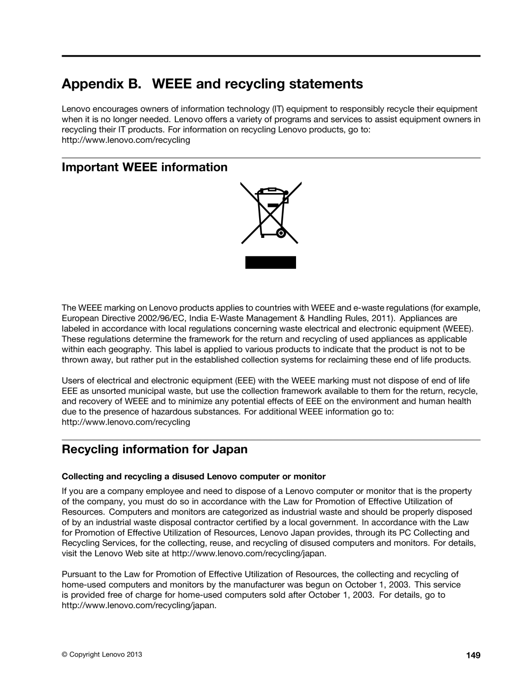 Lenovo 20AQ004JUS Appendix B. Weee and recycling statements, Important Weee information, Recycling information for Japan 