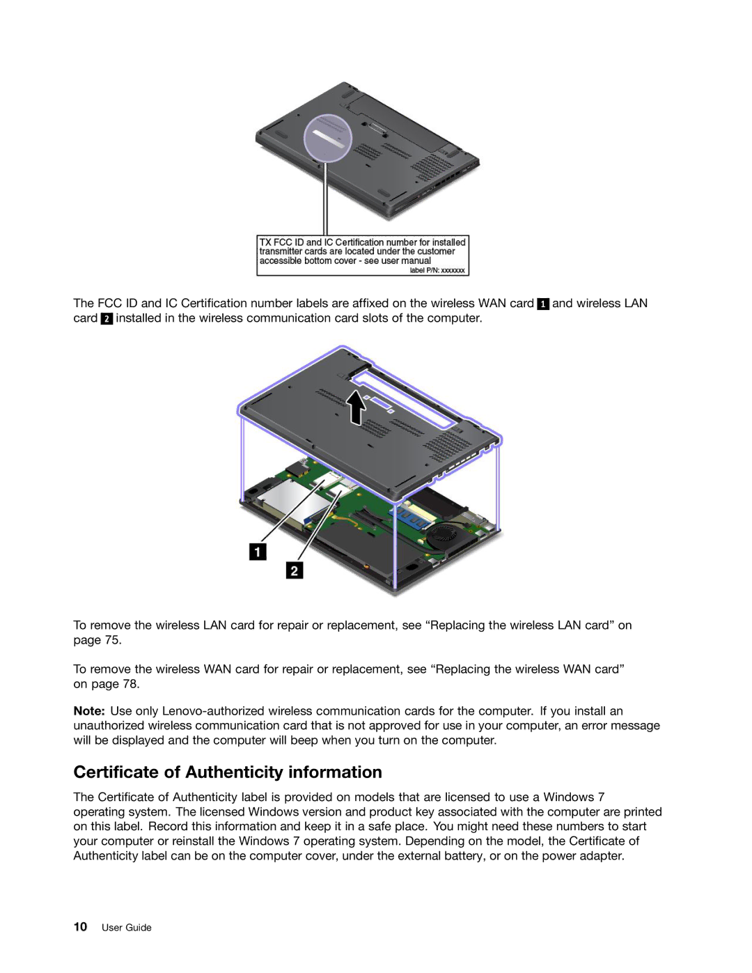 Lenovo 20AQ006HUS, 20AQ004JUS manual Certificate of Authenticity information 