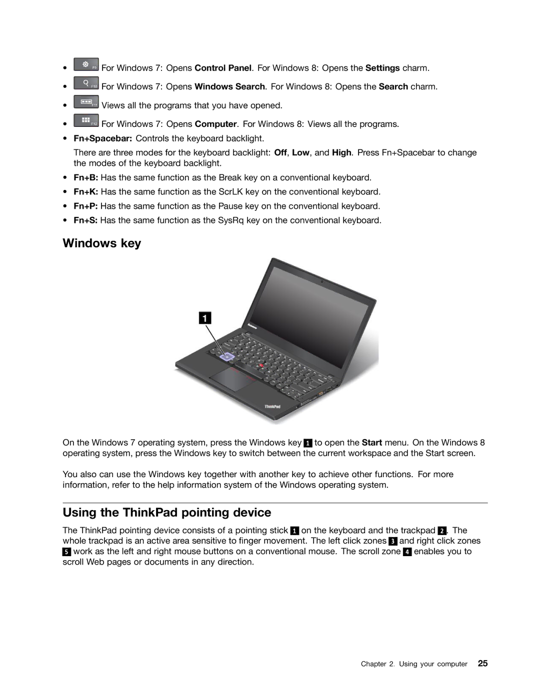 Lenovo 20AQ004JUS, 20AQ006HUS manual Windows key, Using the ThinkPad pointing device 