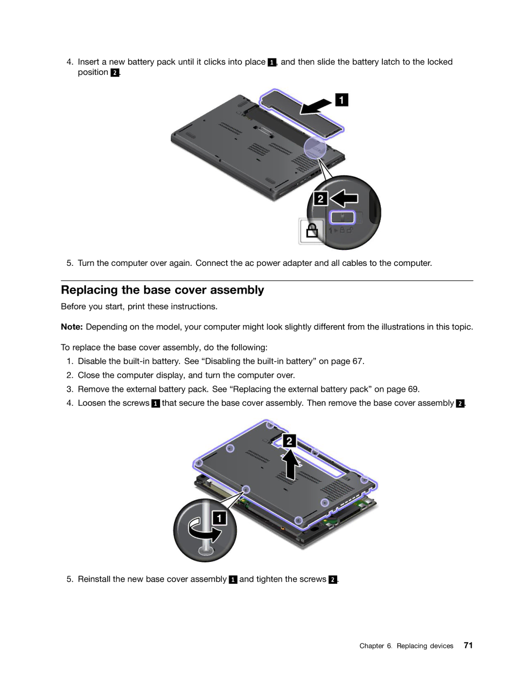 Lenovo 20AQ004JUS, 20AQ006HUS manual Replacing the base cover assembly 