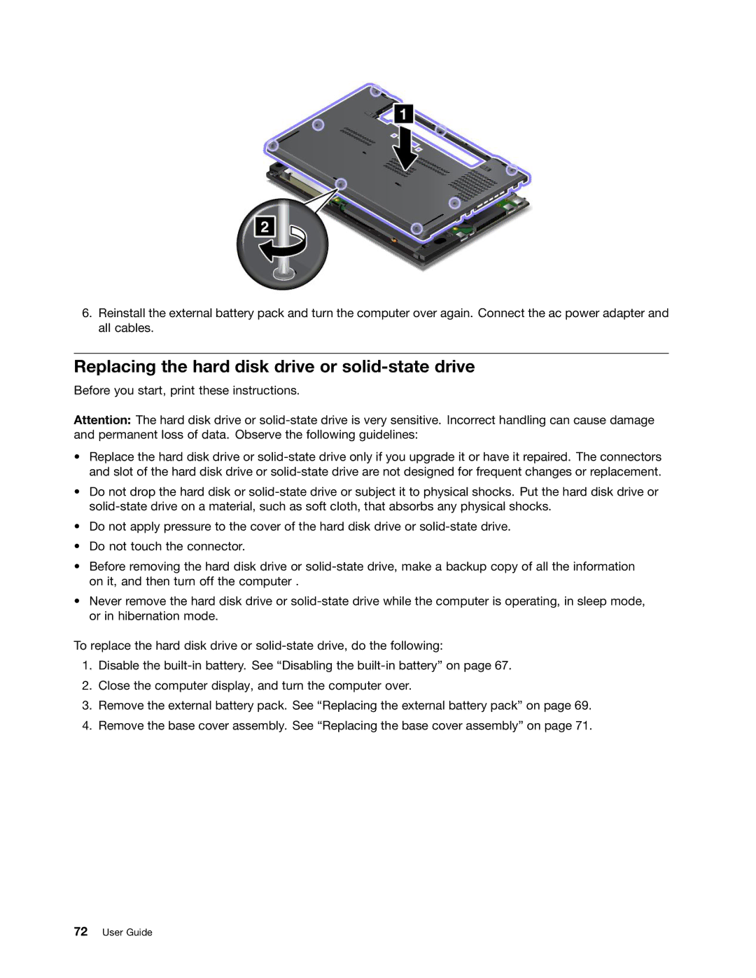 Lenovo 20AQ006HUS, 20AQ004JUS manual Replacing the hard disk drive or solid-state drive 