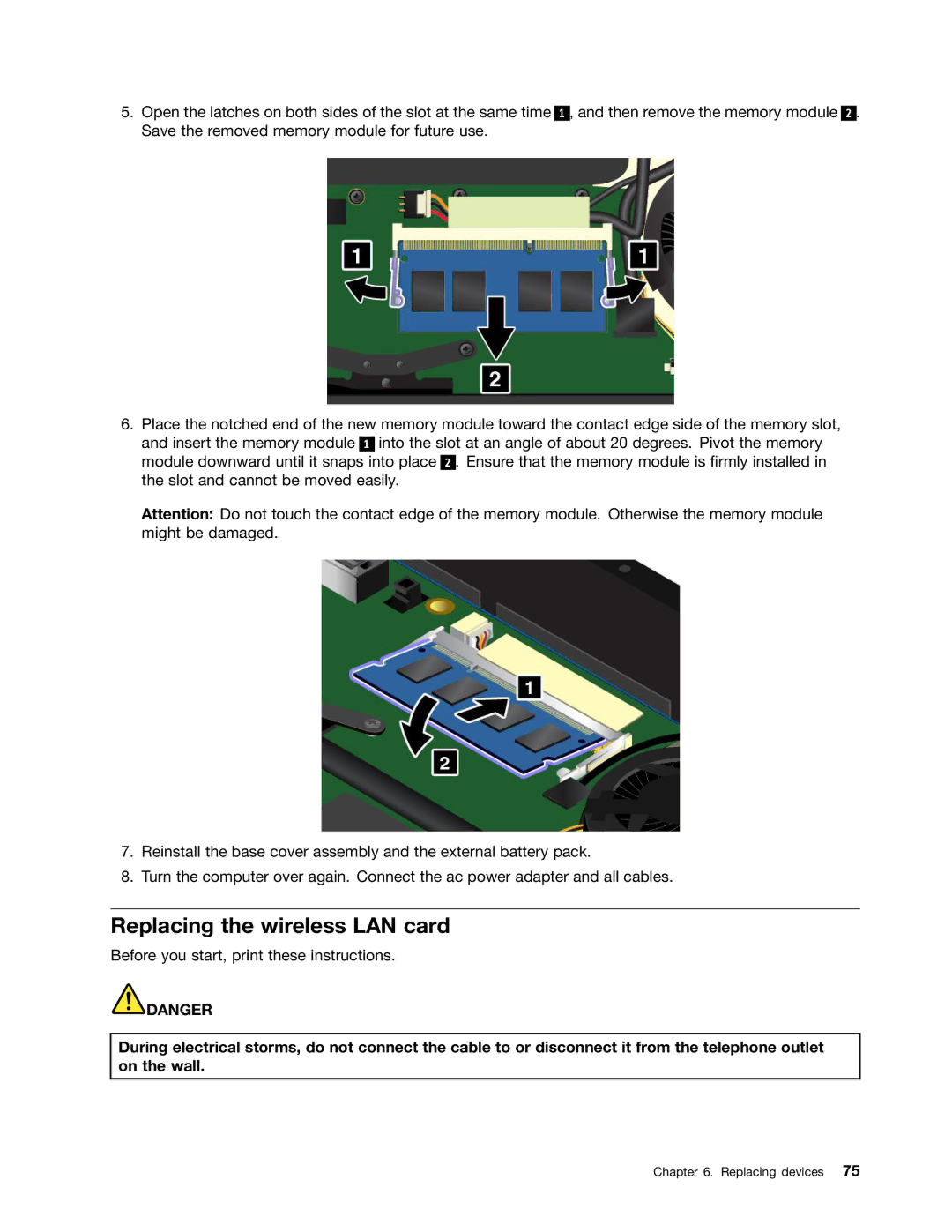 Lenovo 20AQ004JUS, 20AQ006HUS manual Replacing the wireless LAN card 