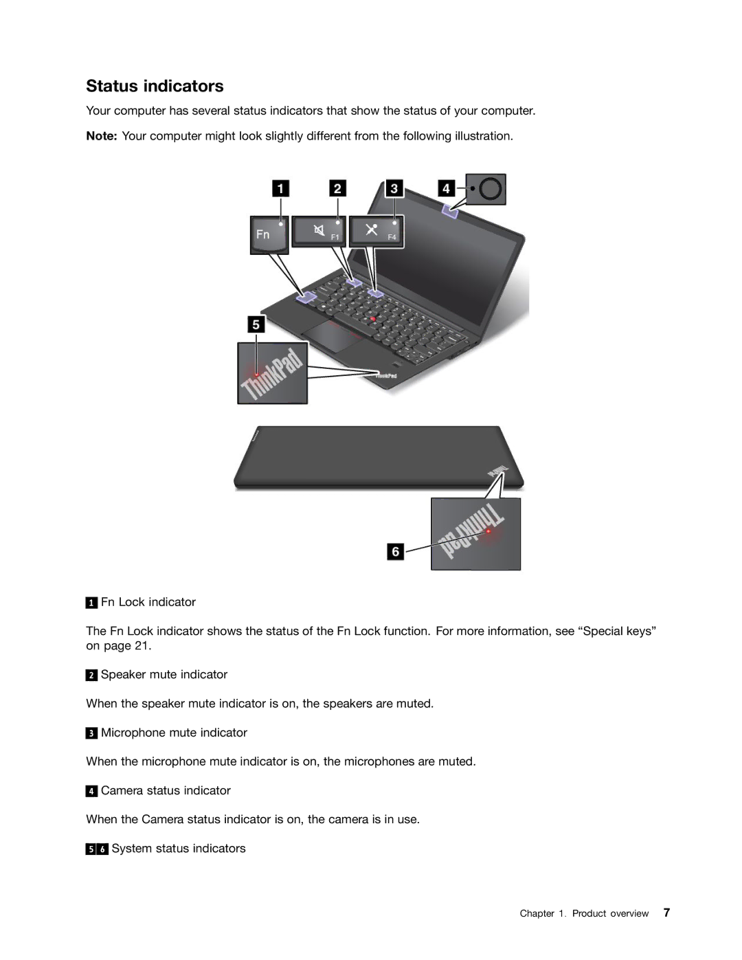 Lenovo 20AX000VUS manual Status indicators 