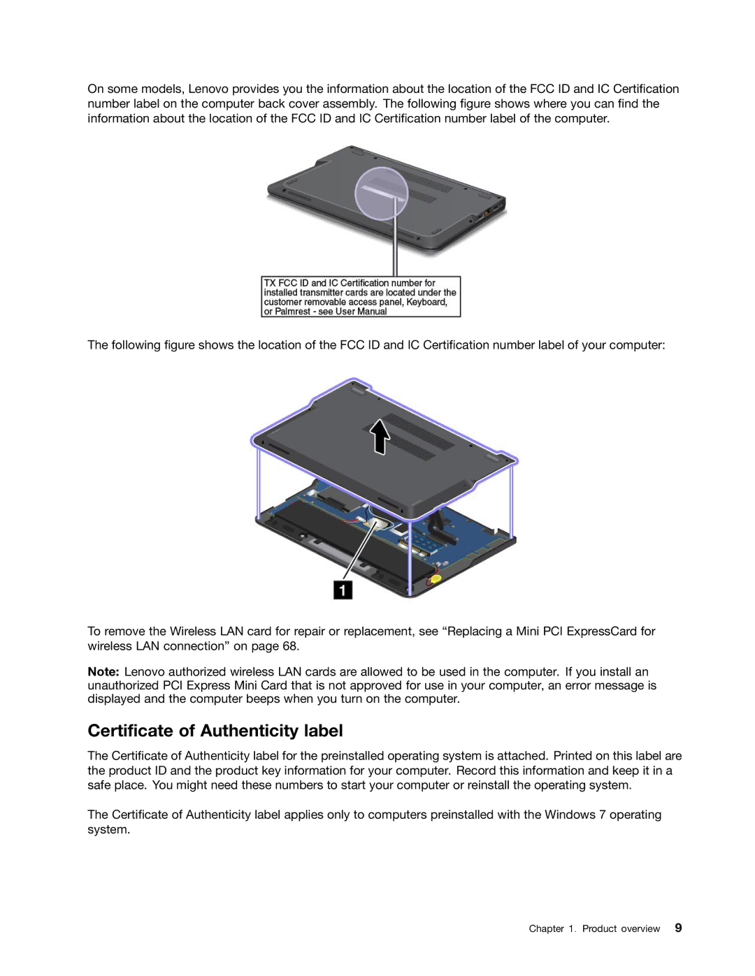 Lenovo 20AX000VUS manual Certificate of Authenticity label 