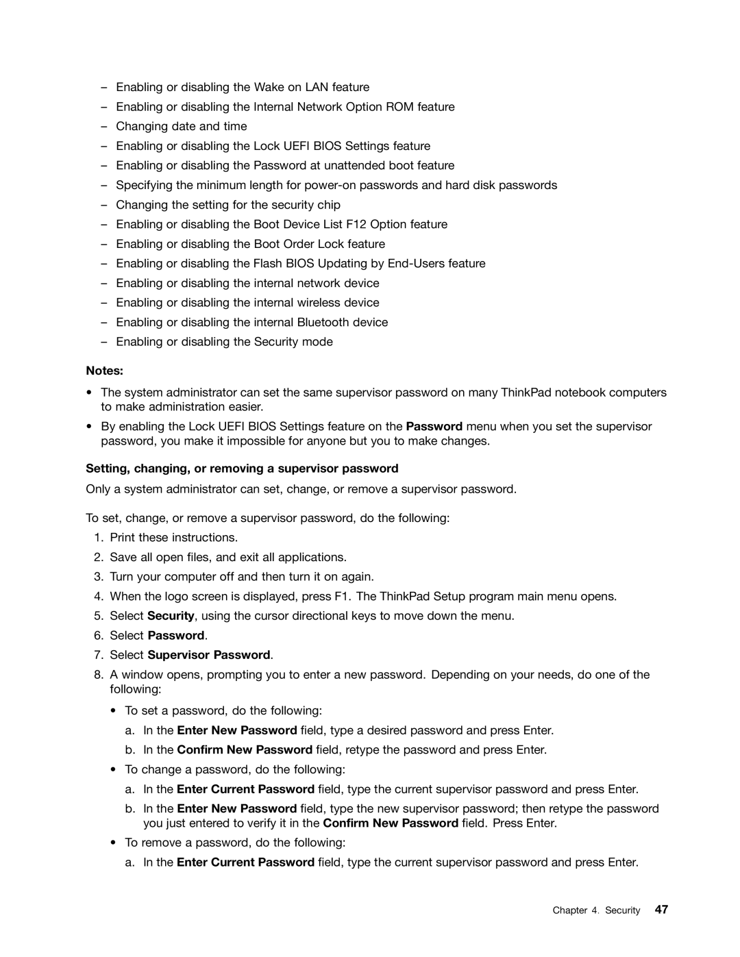 Lenovo 20AX000VUS manual Setting, changing, or removing a supervisor password, Select Supervisor Password 