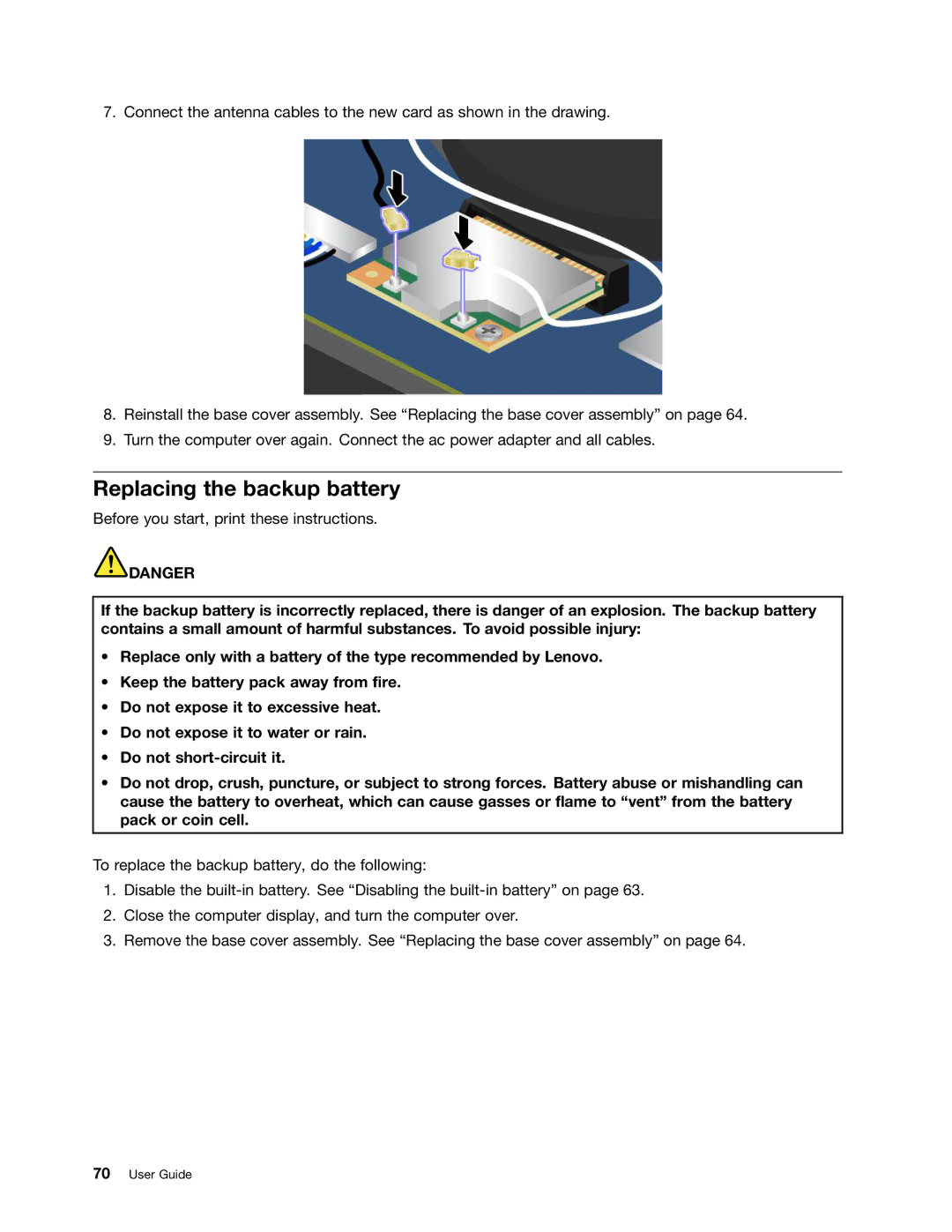 Lenovo 20AX000VUS manual Replacing the backup battery 