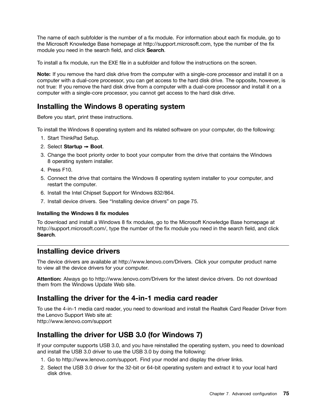 Lenovo 20AX000VUS manual Installing the Windows 8 operating system, Installing the driver for USB 3.0 for Windows 