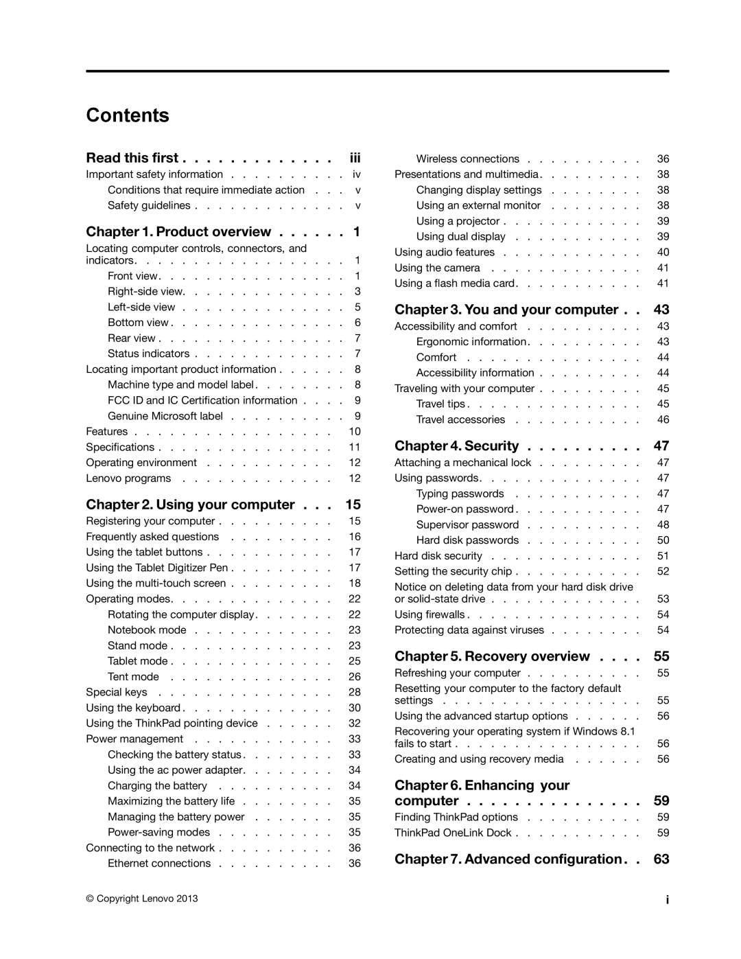 Lenovo 20CD0033US manual Contents 