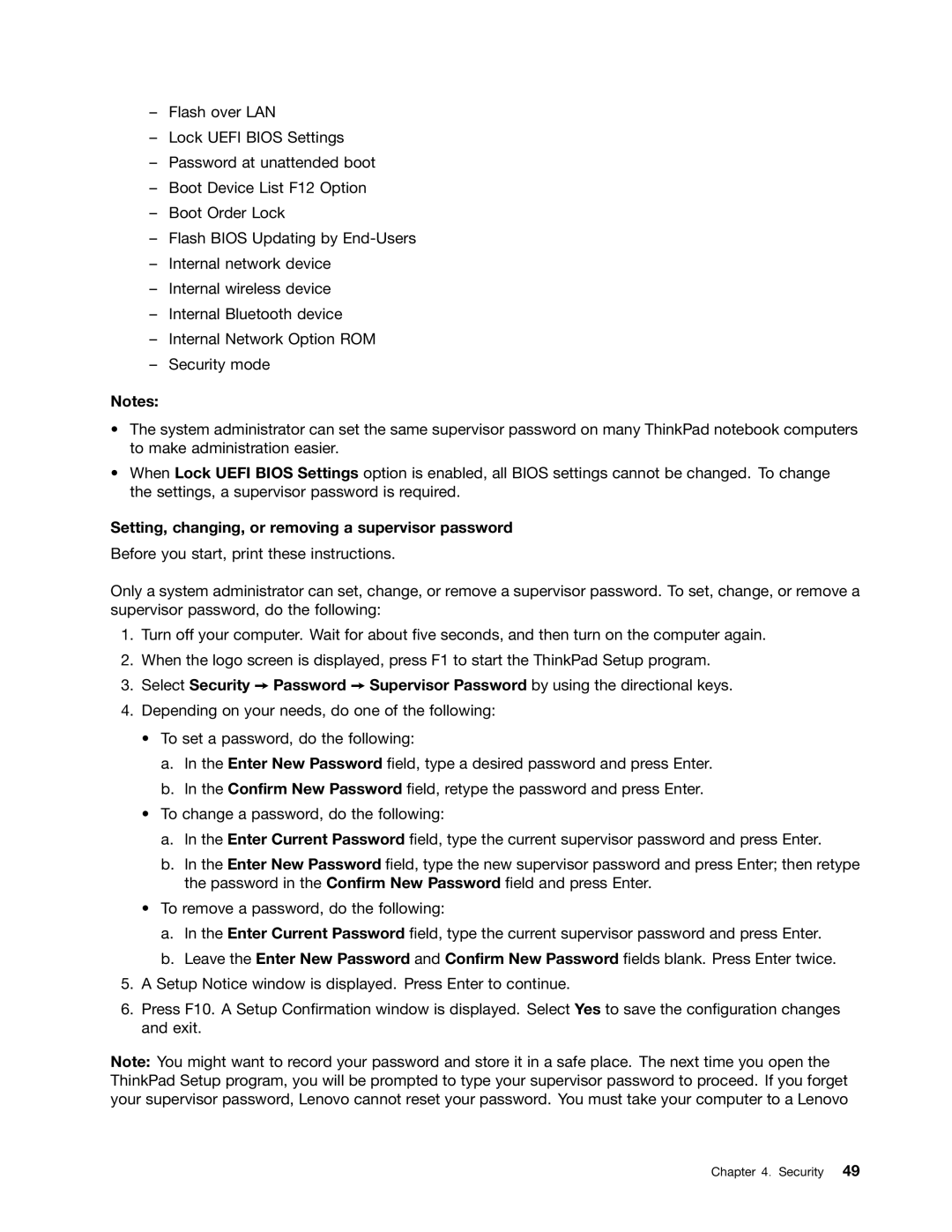 Lenovo 20CD0033US manual Setting, changing, or removing a supervisor password 