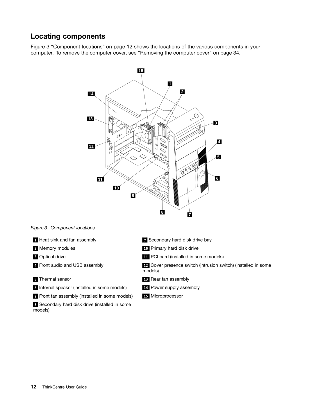 Lenovo 1663, 2112, 2111, 2110, 2011, 1565, 1662, 1562, 1766, 1765 manual Locating components, Component locations 