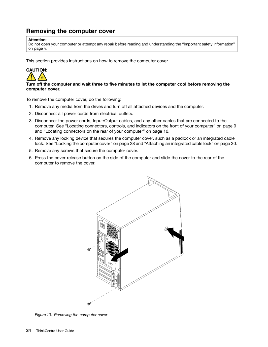 Lenovo 1662, 2112, 2111, 2110, 2011, 1663, 1565, 1562, 1766, 1765 manual Removing the computer cover 