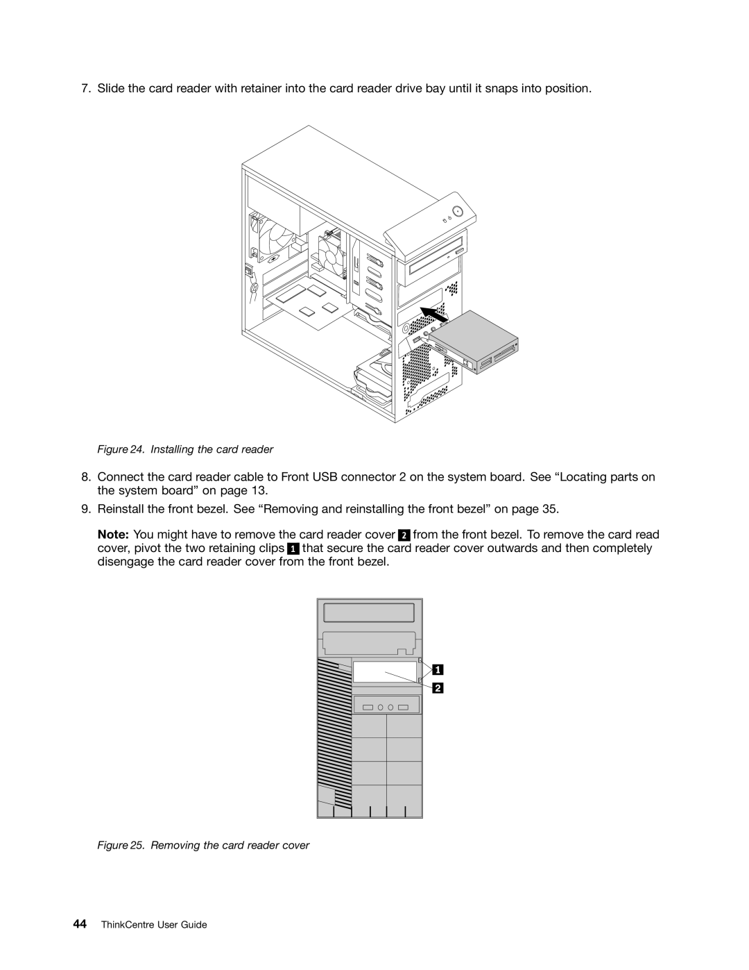 Lenovo 1662, 2112, 2111, 2110, 2011, 1663, 1565, 1562, 1766, 1765 manual Installing the card reader 