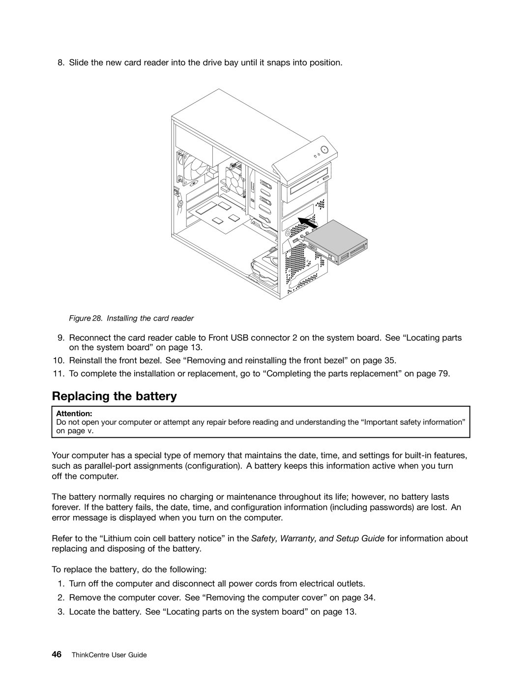 Lenovo 1766, 2112, 2111, 2110, 2011, 1663, 1565, 1662, 1562, 1765 manual Replacing the battery 