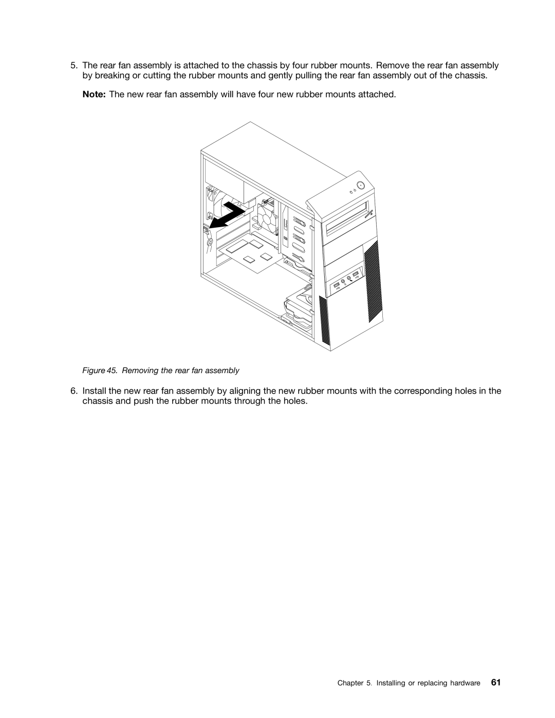 Lenovo 2011, 2112, 2111, 2110, 1663, 1565, 1662, 1562, 1766, 1765 manual Removing the rear fan assembly 