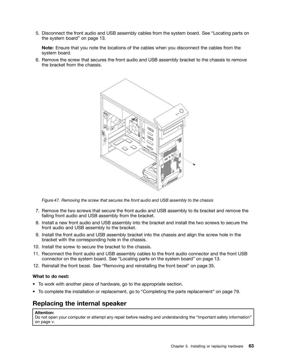 Lenovo 1565, 2112, 2111, 2110, 2011, 1663, 1662, 1562, 1766, 1765 manual Replacing the internal speaker 