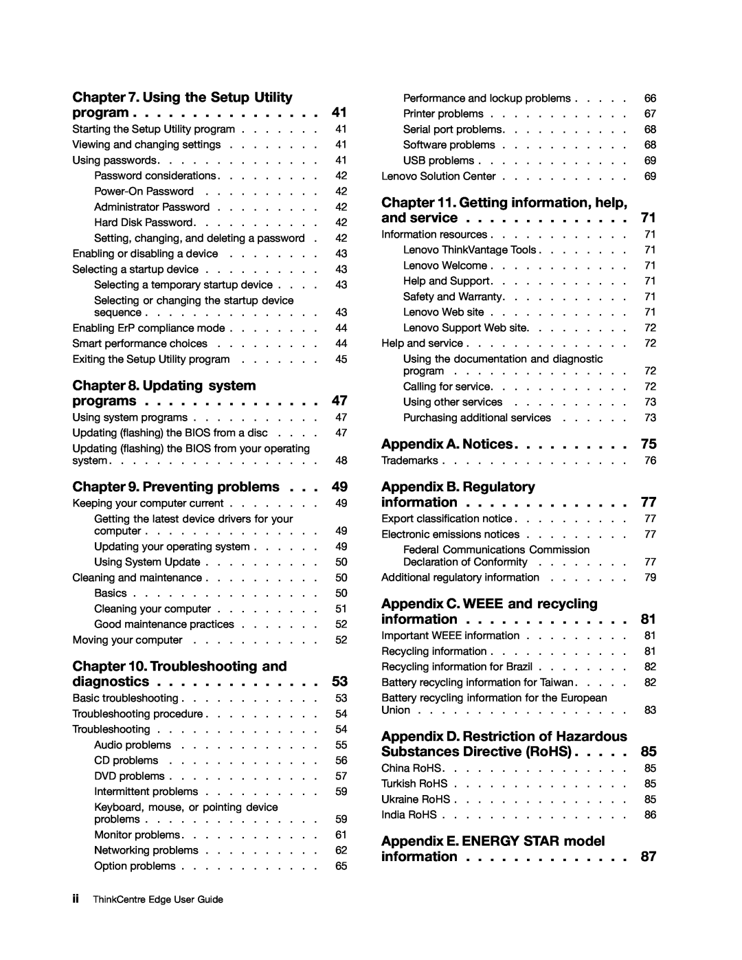 Lenovo 2117EKU manual Using the documentation and diagnostic, ii ThinkCentre Edge User Guide 