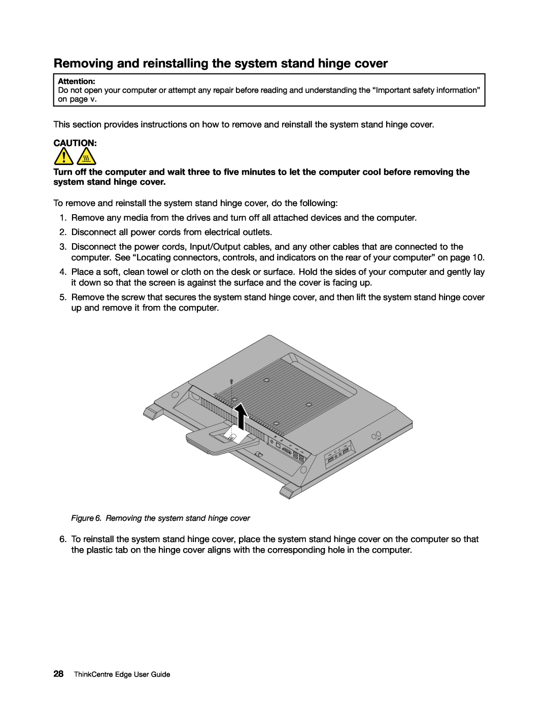 Lenovo 2117EKU manual Removing and reinstalling the system stand hinge cover 