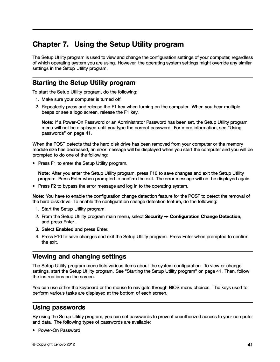 Lenovo 2117EKU manual Using the Setup Utility program, Starting the Setup Utility program, Viewing and changing settings 