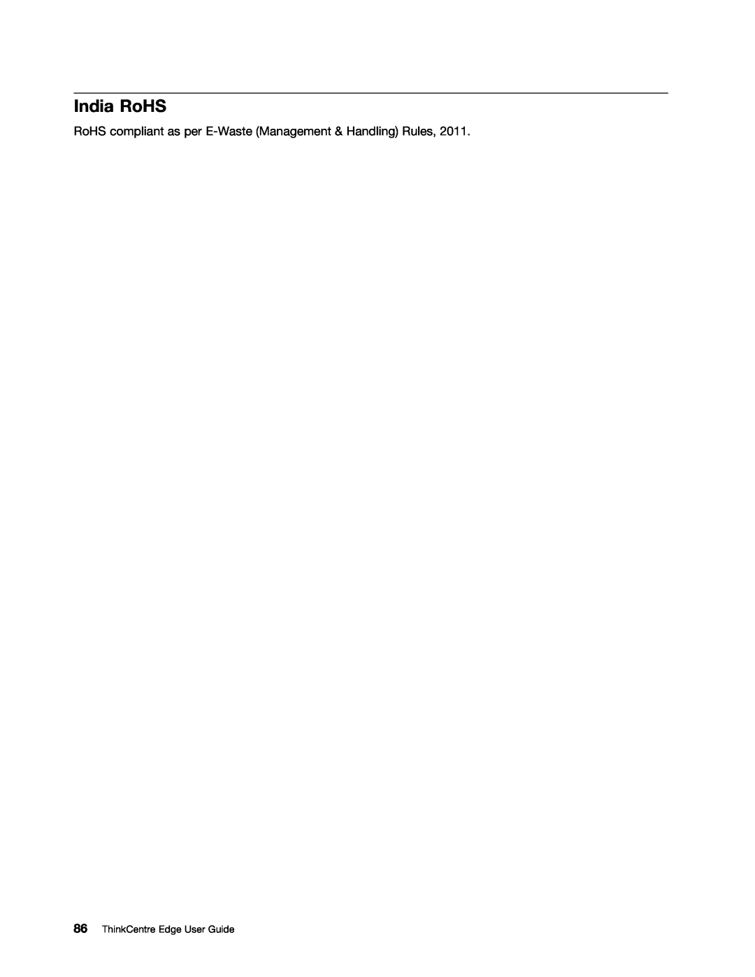 Lenovo 2117EKU manual India RoHS, RoHS compliant as per E-Waste Management & Handling Rules 