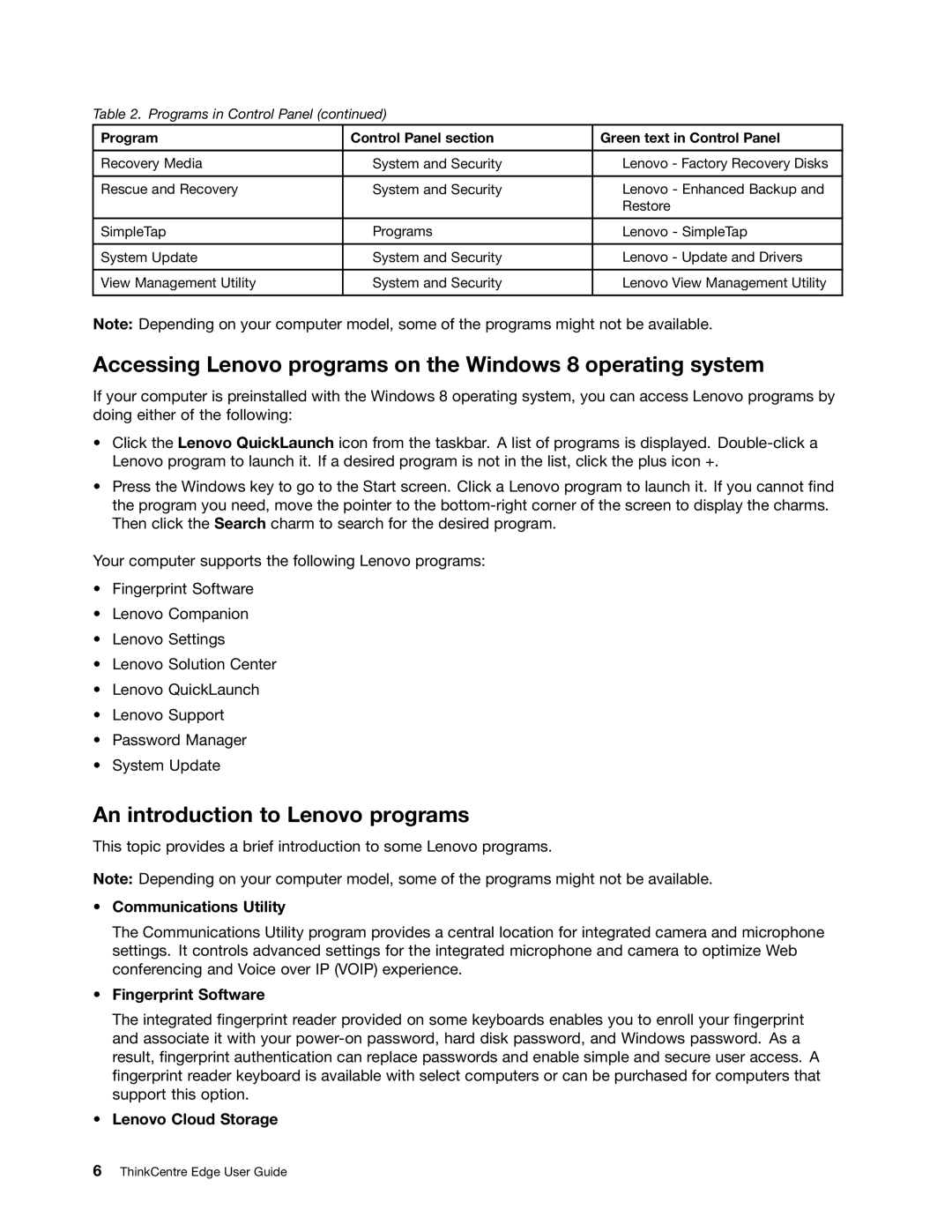 Lenovo 2117EKU manual Accessing Lenovo programs on the Windows 8 operating system, An introduction to Lenovo programs 