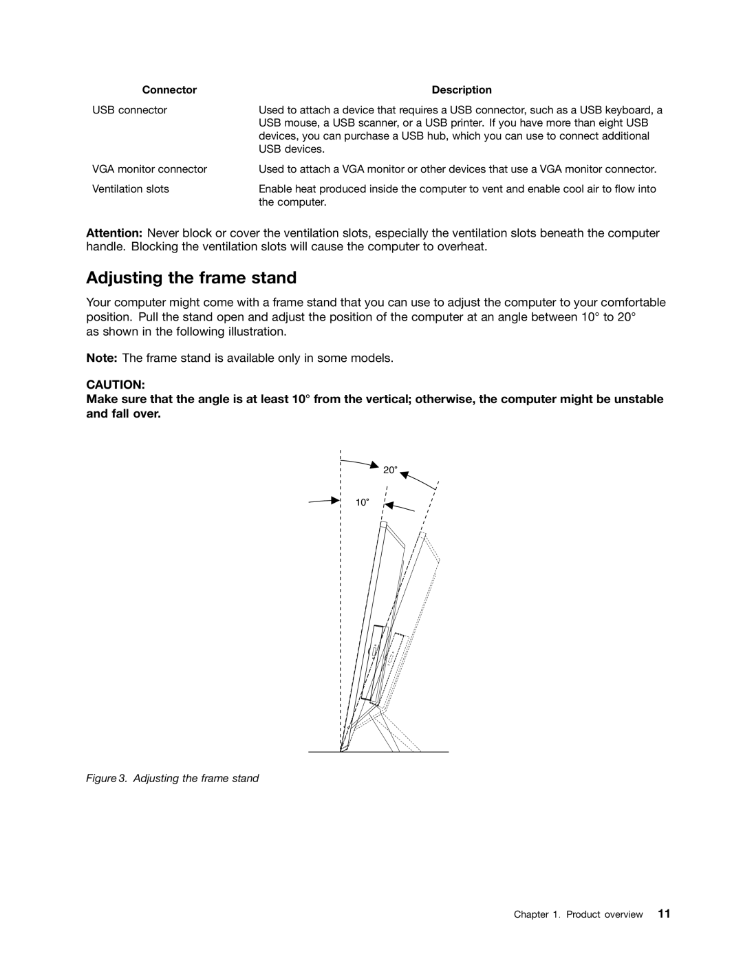 Lenovo 2117EKU manual Adjusting the frame stand 