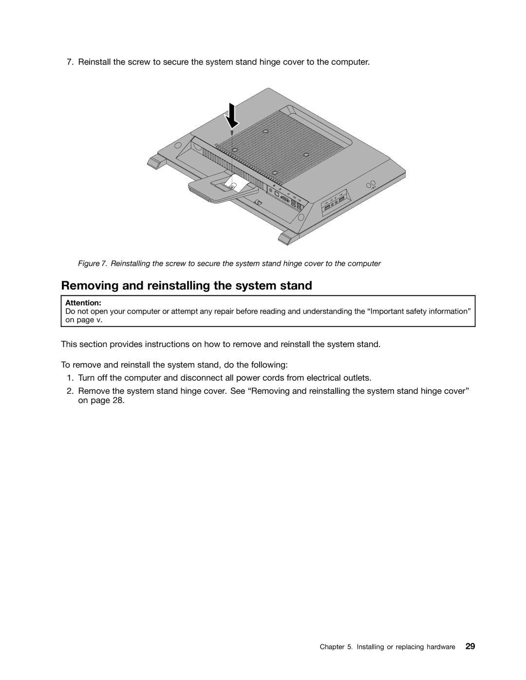 Lenovo 2117EKU manual Removing and reinstalling the system stand 