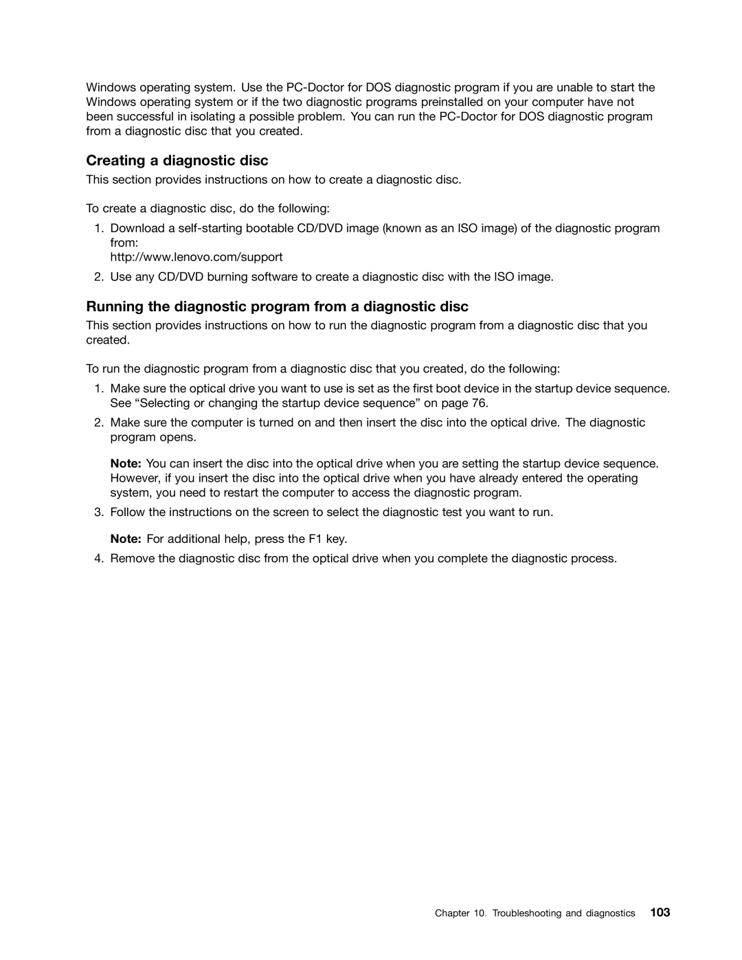 Lenovo 2227, 2224, 2226, 2208, 2221, 2209 Creating a diagnostic disc, Running the diagnostic program from a diagnostic disc 