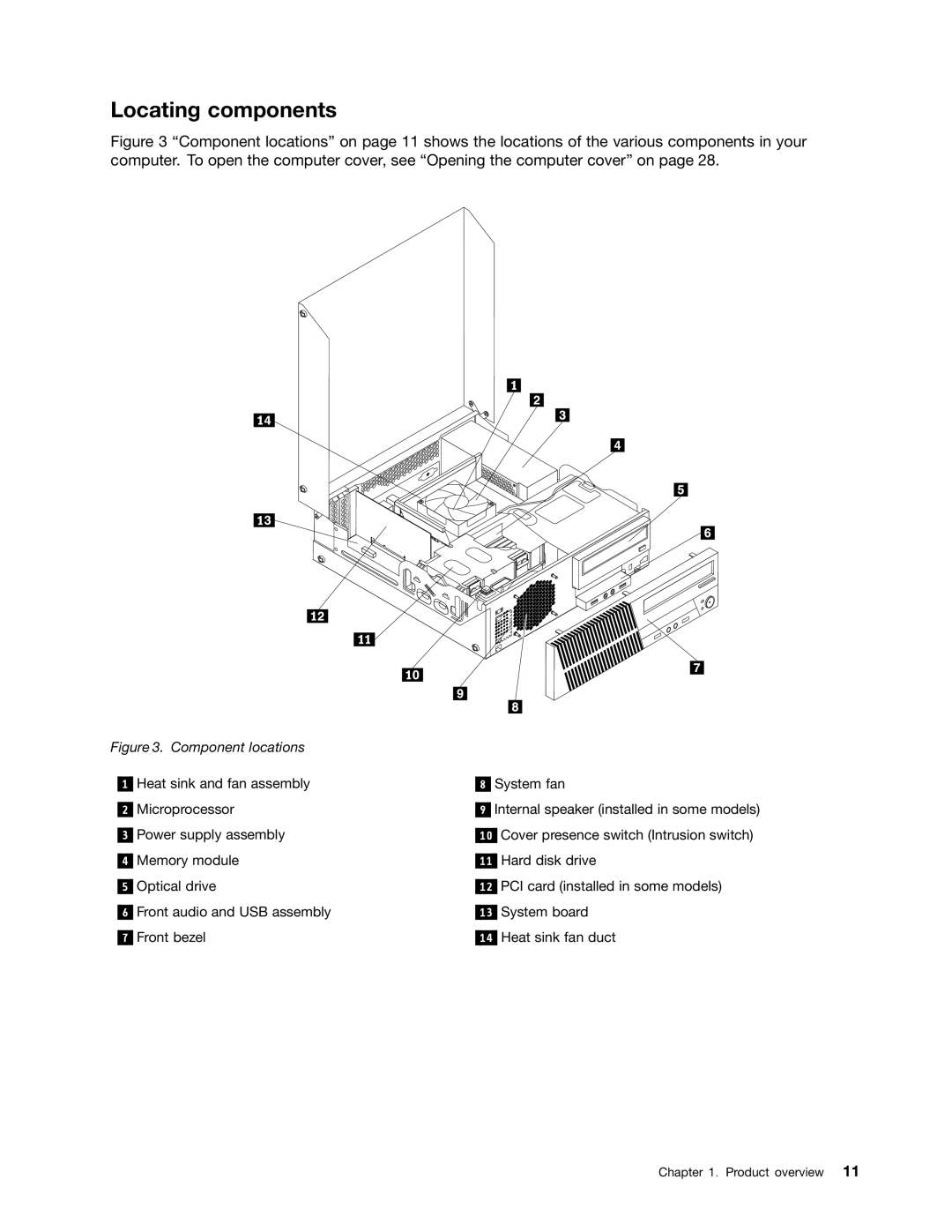 Lenovo 2221, 2224, 2226, 2208, 2209, 2227, 2010, 1996, 2002, 1997 manual Locating components, Component locations 