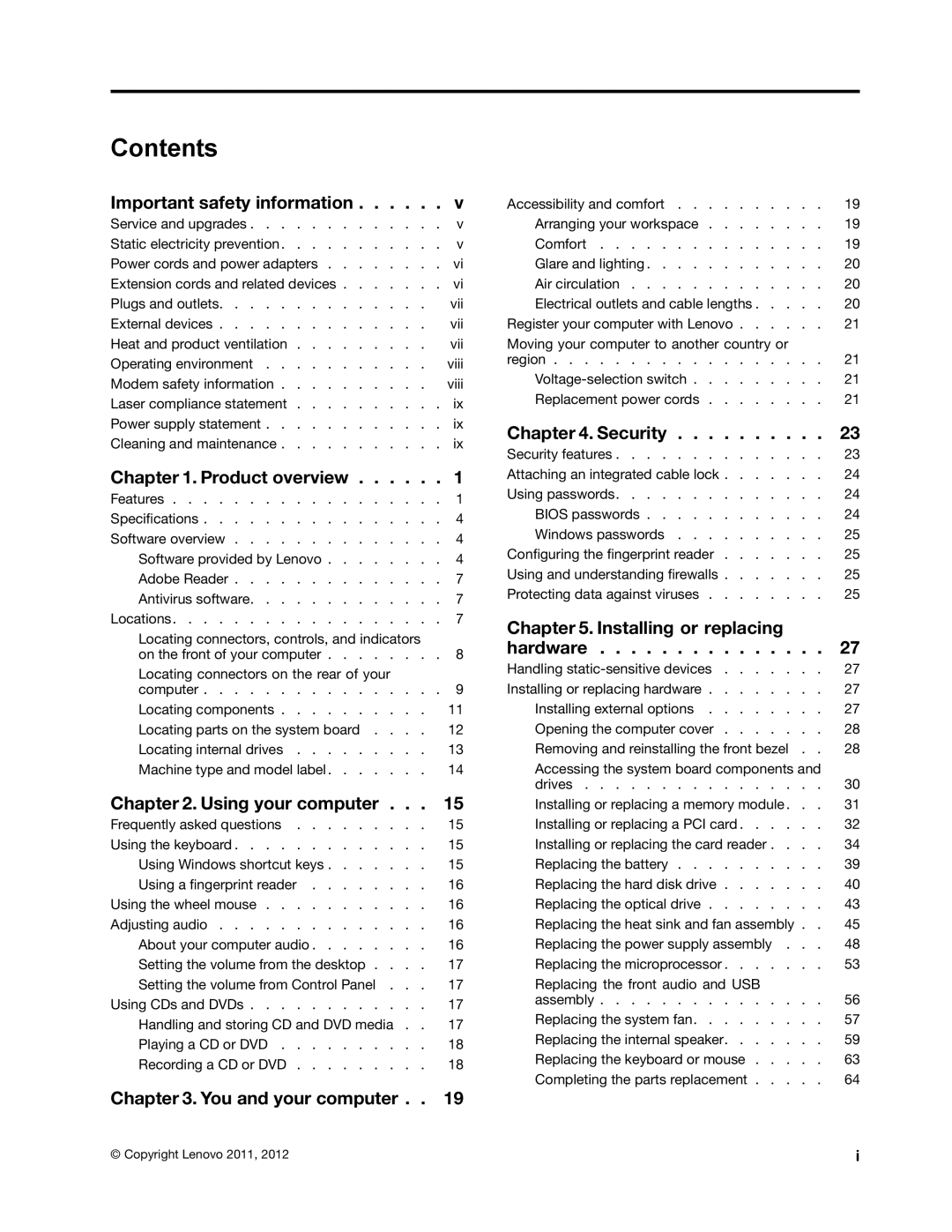 Lenovo 2221, 2224, 2226, 2208, 2209, 2227, 2010, 1996, 2002, 1997 manual Contents 